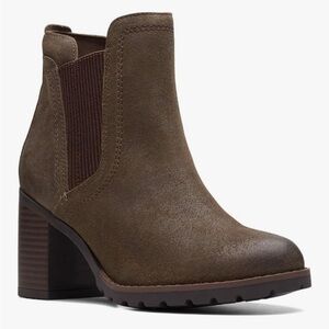 New Clarks Leda Up Brown Suede Womens Leather Heeled Chelsea Boots Size 8.5